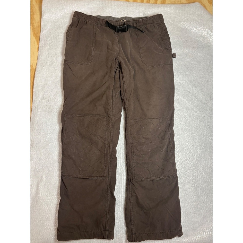 Duluth Mens Brown Cargo Pants‎ Quilted Knees Elastic Waist Belted Work Large